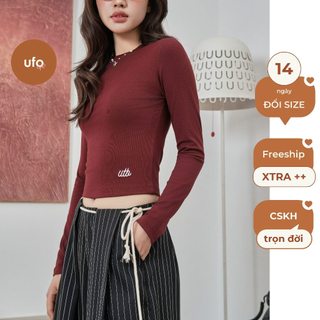Áo thun giữ nhiệt croptop cổ tròn thêu chữ - Warm-up Croptop - by ufo.thebasic
