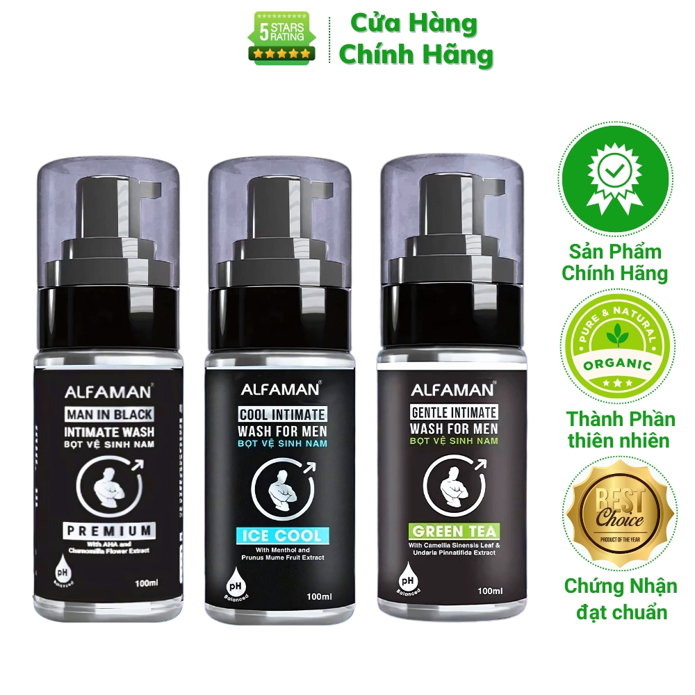 Dung Dịch Vệ Sinh Nam Giới Alfaman Chính Hãng 100ml Dạng Bọt Khử Mùi DDVS Nam Giảm Ngứa Vùng Kín