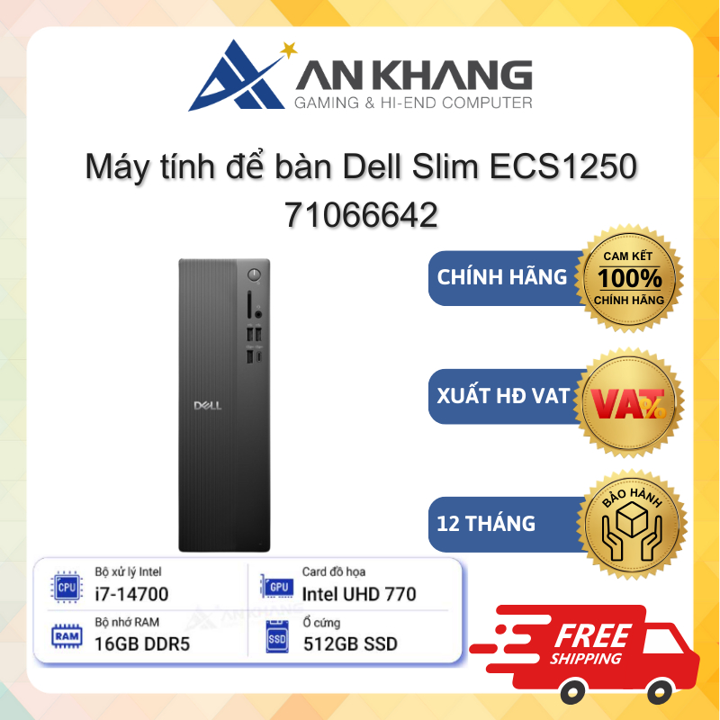 Máy tính để bàn Dell Slim ECS1250 71066642 (i7-14700,16GB, 512GB SSD, Win 11) Chính hãng Bảo hành 12