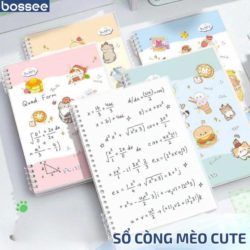 Vở Khuyết Còng 10 Chấu Chủ Đề Mèo Bích Quy, Sổ Còng Nhựa 120 Trang Kẻ Ngang/Kẻ Caro