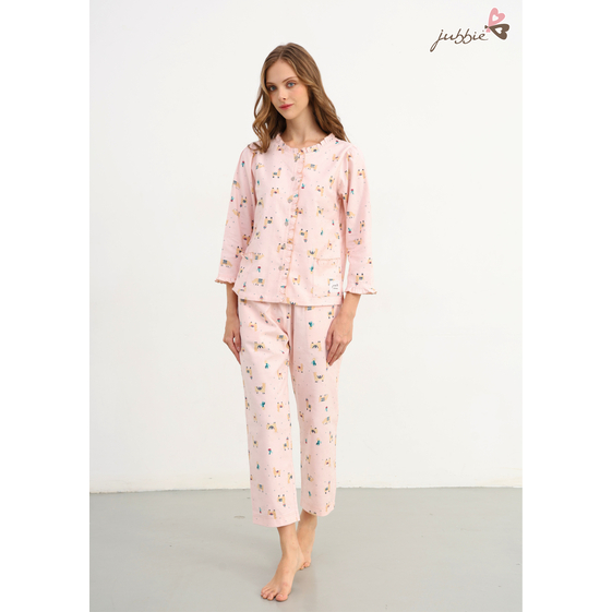 Bộ dài cổ tròn phối viền bèo mặc nhà JUBBIE - 40417