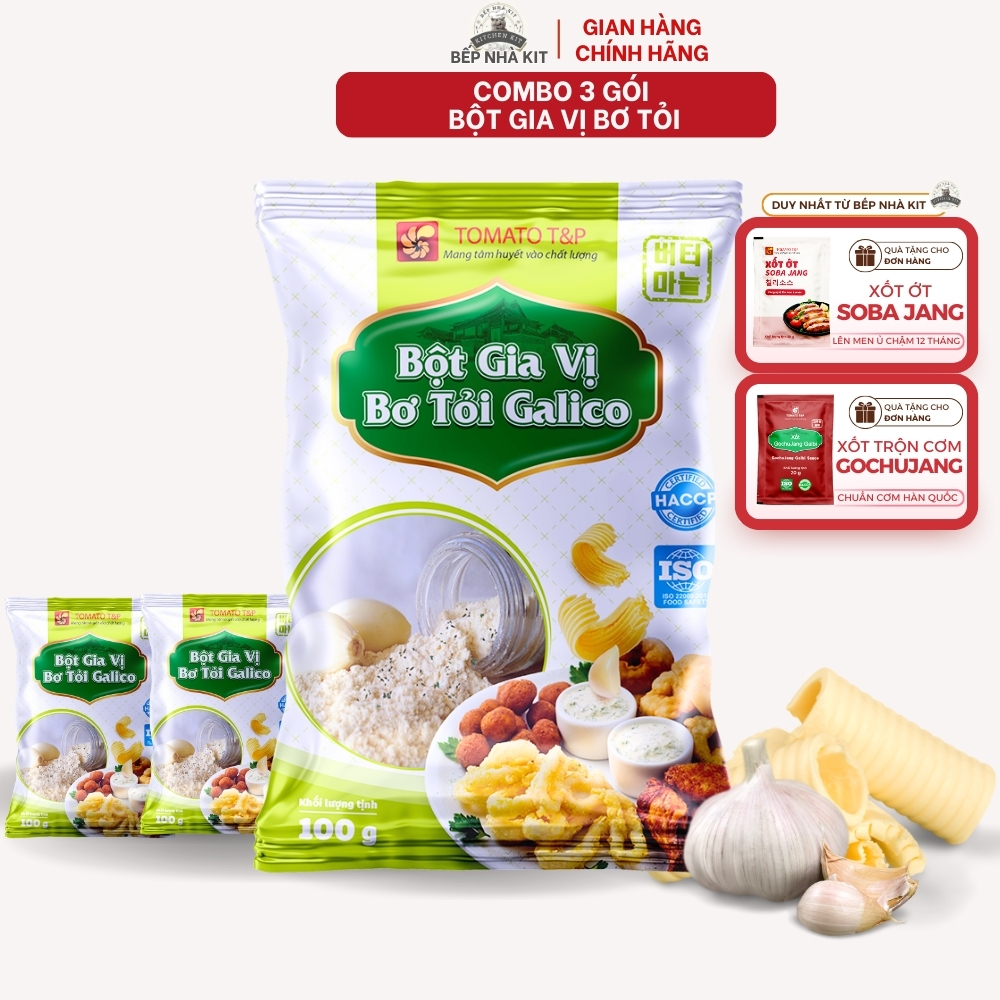 Combo 3 Gói 100g Bột Bơ Tỏi Tomato T&P Lắc Khoai Tây Chiên, Làm Sốt Bơ Tỏi, Bánh Mì bơ Tỏi