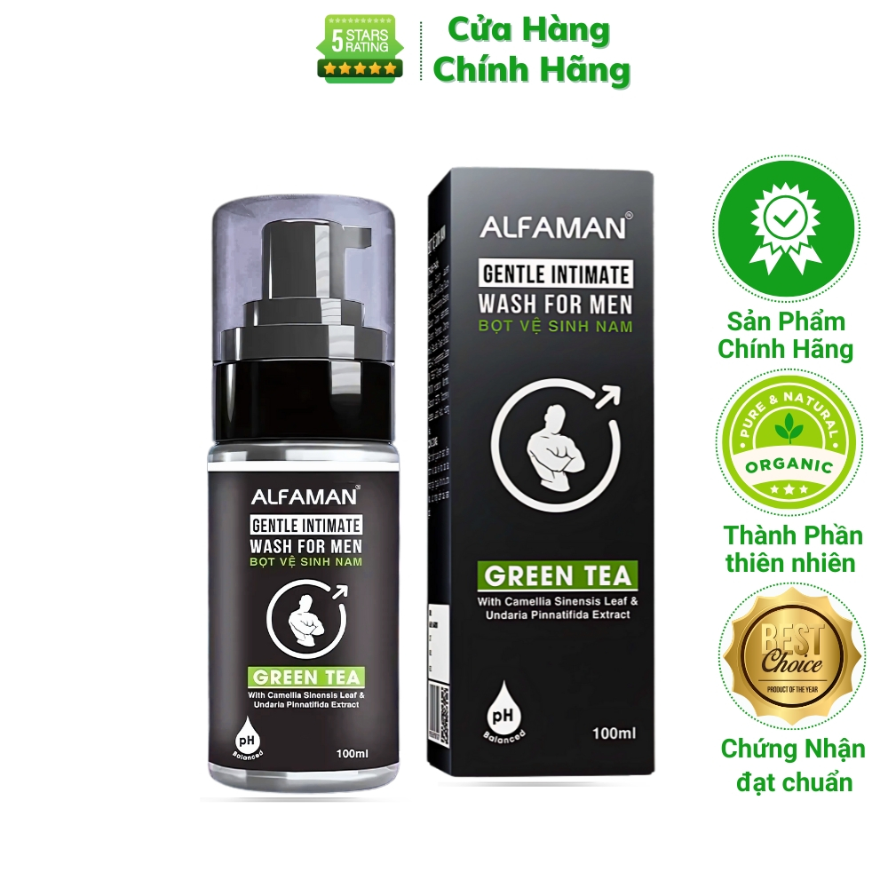 Bọt Vệ Sinh Nam ALFAMAN 100ml Hương Trà Xanh Ddvs Khử Mùi Vùng Kín Giảm Ngứa Dưỡng Ẩm Sạch Sâu Dịu N