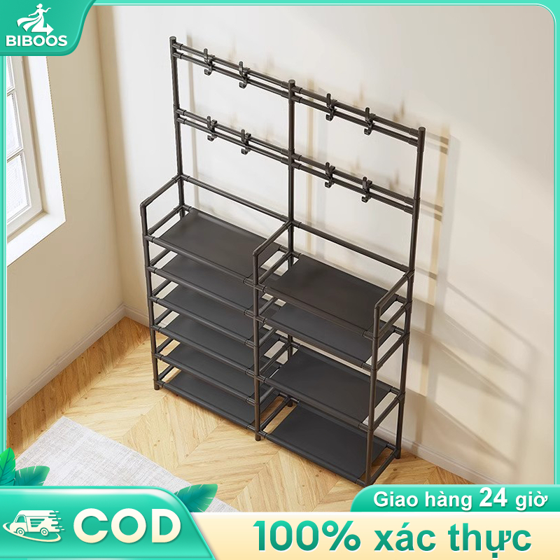 BIBOOS Kệ Giày Dép Treo Quần Áo Kệ Giày 4-5 Tầng Đa Năng Kệ Dép Có Móc Treo Đồ Kệ Phơi Giày Dép