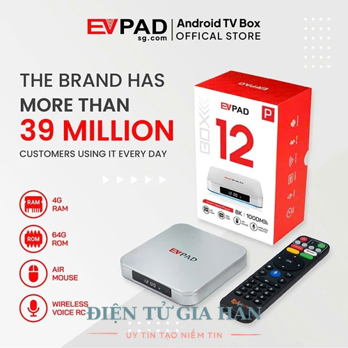 Android Box EVPAD 12P 4G/64G TV Box 8K Android 12 Mới Nhất 2026 - Xem Truyền Hình Miễn Phí Trọn Đời