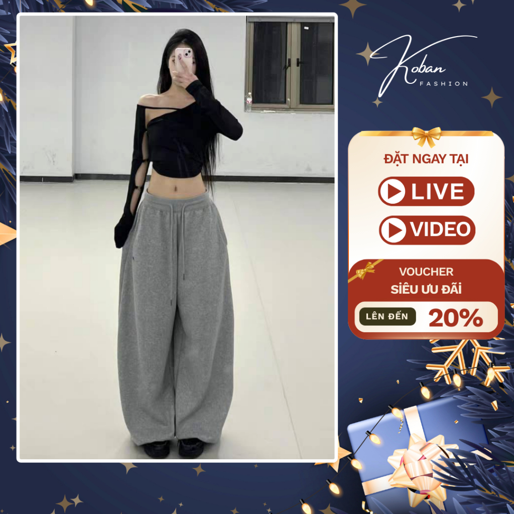 [KC50-STRICKPANT] Quần Nỉ Ống Siêu Rộng KOBAN, Quần Nỉ Len Dày BIGSIZE Màu Xám Mặc Đi Học, Đi Chơi