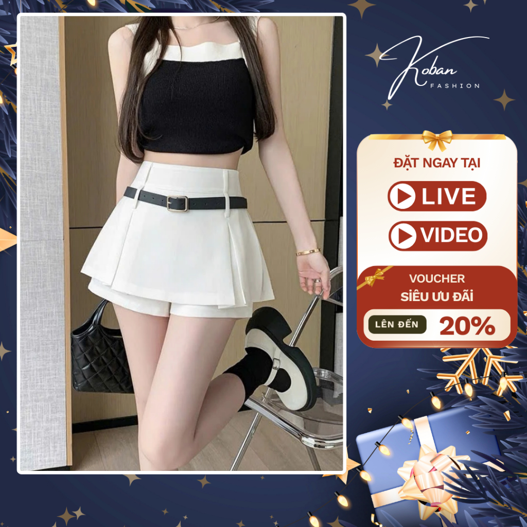 [KB66-LOONASKIRT] Chân váy chữ A ngắn KOBAN, chân váy xếp ly, chất xịn đứng form 3 màu đen, trắng mặ