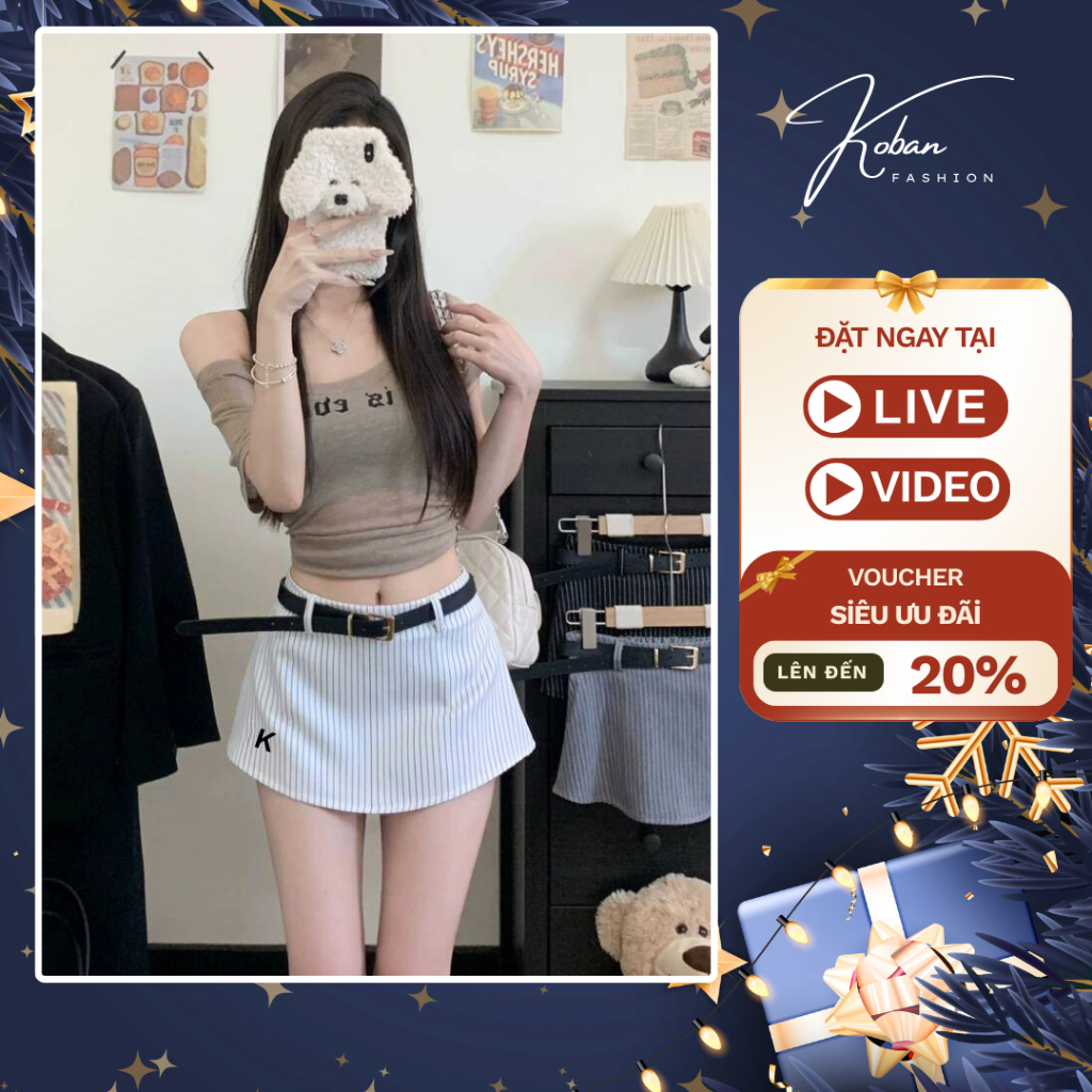 [KB63-LACESKIRT] Chân váy ngắn kẻ sọc KOBAN, chân váy chữ A chất mềm mát, phong cách năng động, mặc 