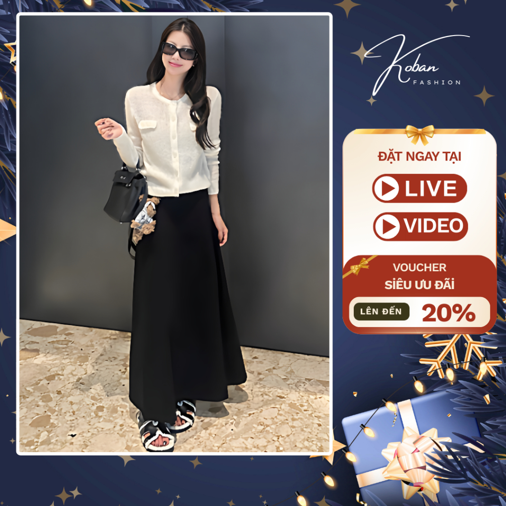 [KA10 CẠP KHÓA] Chân váy dáng dài chữ A KOBAN chân váy suông dài phong cách Hàn Quốc màu đen, chất u