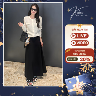   KA10 CẠP KHÓA  Chân váy dáng dài chữ A KOBAN chân váy suông dài phong cách Hàn Quốc màu đen chất umi co giãn 