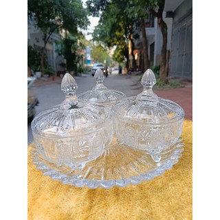 Bộ khay hũ mứt tết thủy tinh sang trọng .
