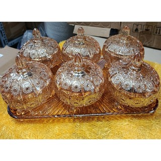 Bộ khay hũ mứt tết thủy tinh sang trọng .