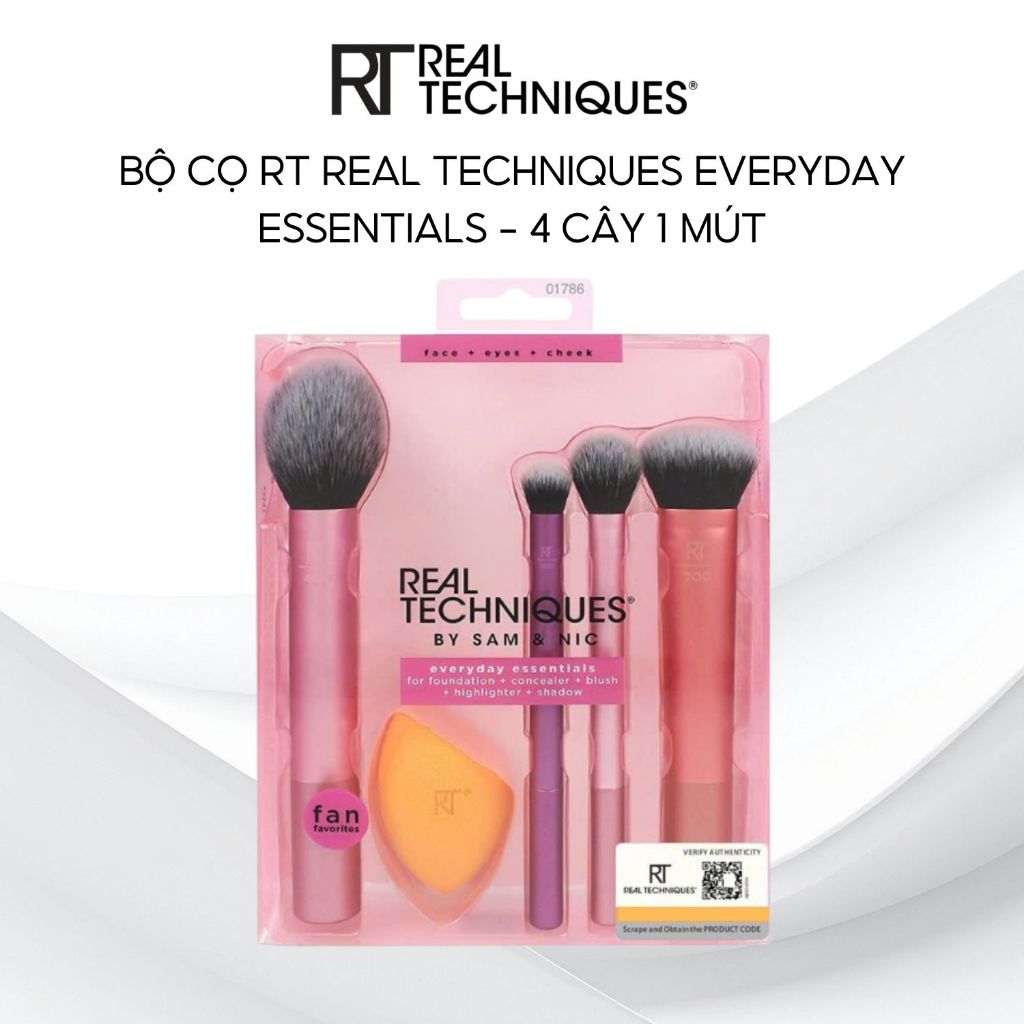 Bộ cọ trang điểm 4 cây kèm 1 mút (Everyday Essentials Kit with 1 Miracle) Real Techniques