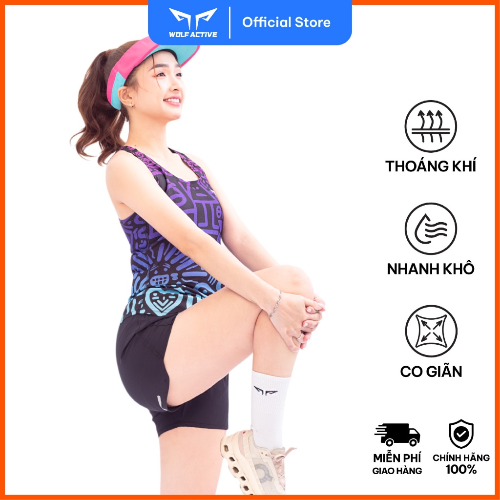 Áo Singlet Chạy Bộ Nữ Wolf Active Vui Vẻ 1 107, Áo Ba Lỗ Chạy Bộ, Chất Vải Wolf Active Siêu Nhẹ