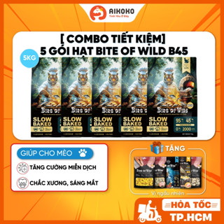 【COMBO 5 GÓI Hạt Bite Of Wild B45 1kg Cho Mèo - 95% Thịt Tươi Hạt Nhân Thịt - Phù Hợp Mọi Lứa Tuổi - Aikoko 