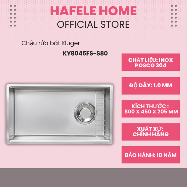 Chậu Rửa Bát Kluger KY8045FS – S80 Ép Khuôn Liền Khối – Công Nghệ Chống Ồn