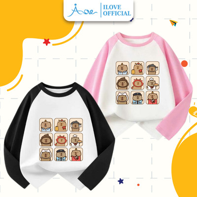 [HÀNG MỚI VỀ] AORE-Áo Thun DÀI TAY Capybara, Áo phông in hình Capybara cotton cho bé trai, bé gái đi học, đi chơi 8-35kg