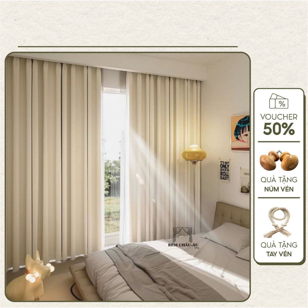 Rèm vải trắng kem – Rèm trơn không họa tiết, cản sáng 97% decor giúp không gian sang trọng, nhã nhặn