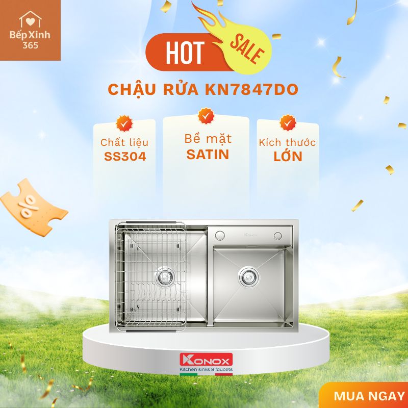 Chậu rửa bát Konox Overmount Sink KN7847DO chống gỉ sét, chống ồn hiện đại, bảo hành 10 năm