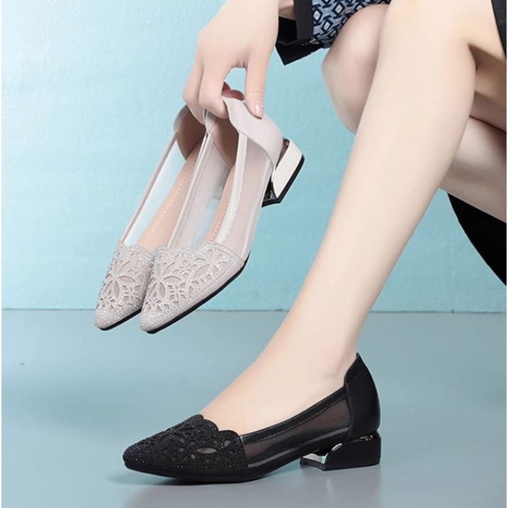 Giày Búp Bê Hoa Lưới Đính Đá Sang Trọng - Rosata LD619