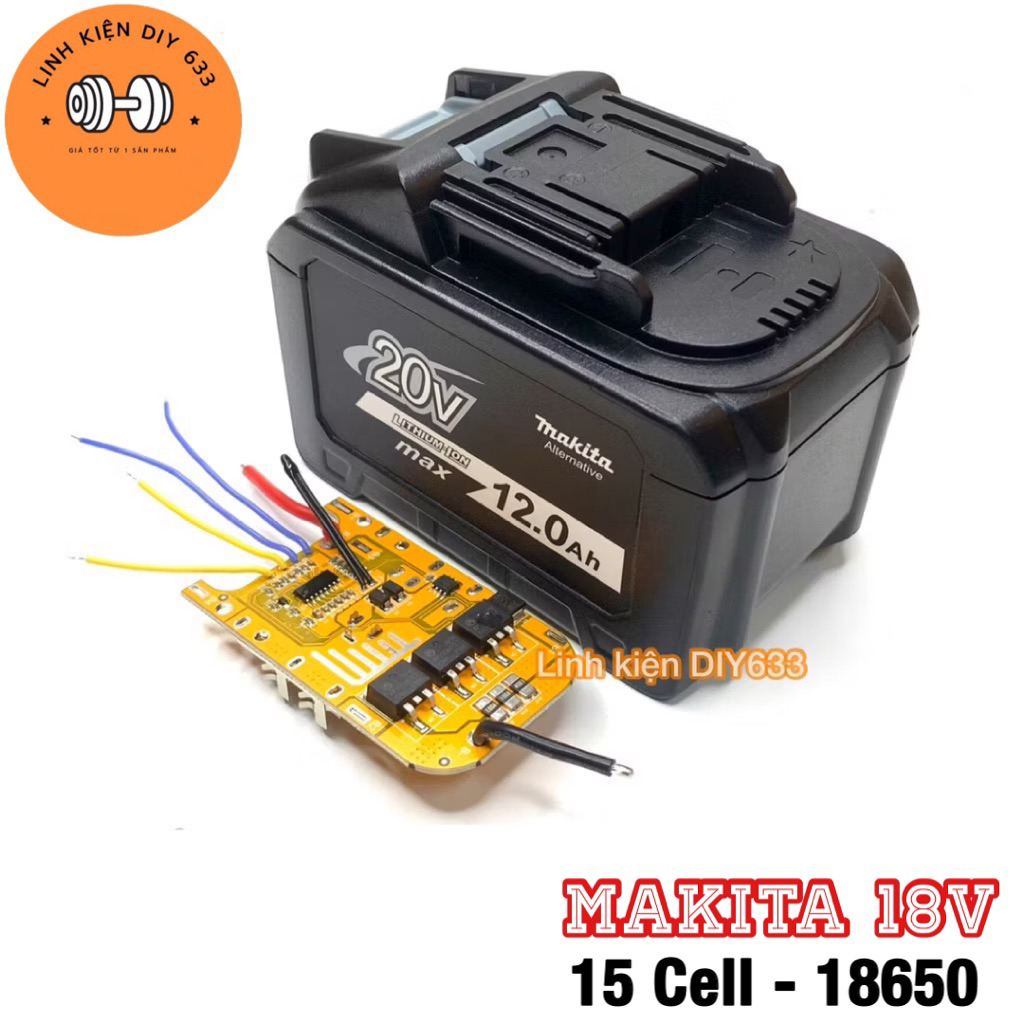 [3P-BM] Vỏ mạch Makita 5S3P 18V - 12Ah nhận sạc DC 21700 (DIY633)