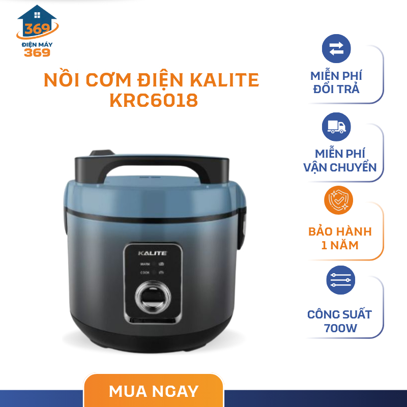 Nồi Cơm Điện Kalite KRC6018 1.8L – Công Suất 700W – Nắp Kép Giữ Hơi Nước - SMC