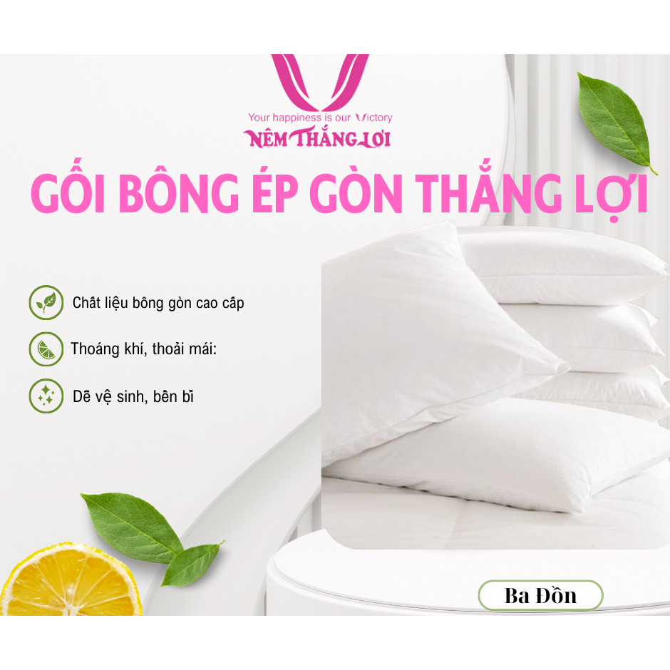 Gối Nằm Bông Gòn Thắng Lợi – Mềm Mại, Thoáng Khí, Êm Ái, Không Xẹp Lún – Size 40x60 & 50x70