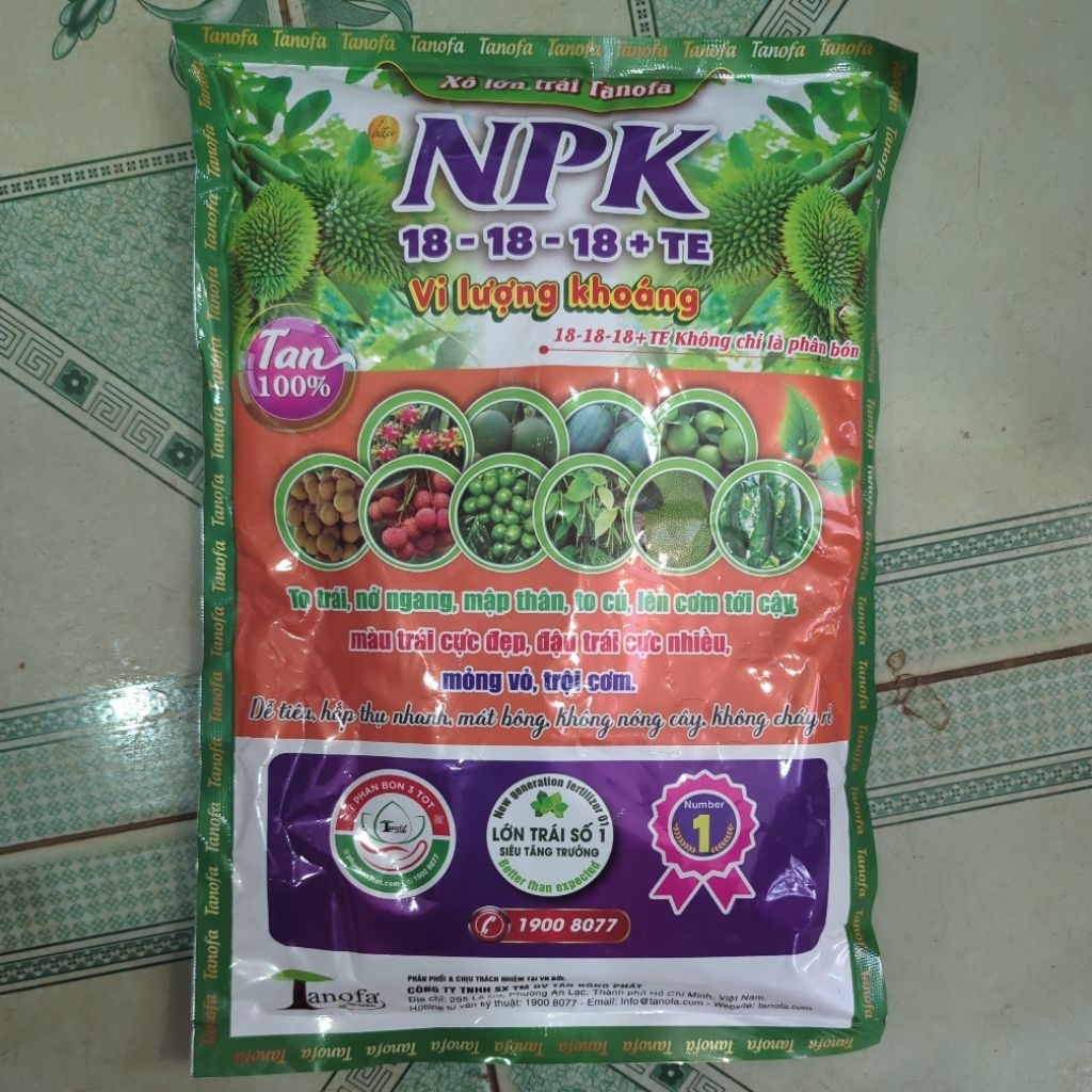 NPK Hữu Cơ Khoáng 18-18-18, gói 1kg | Bông To - Lớn Trái - Mập Chồi