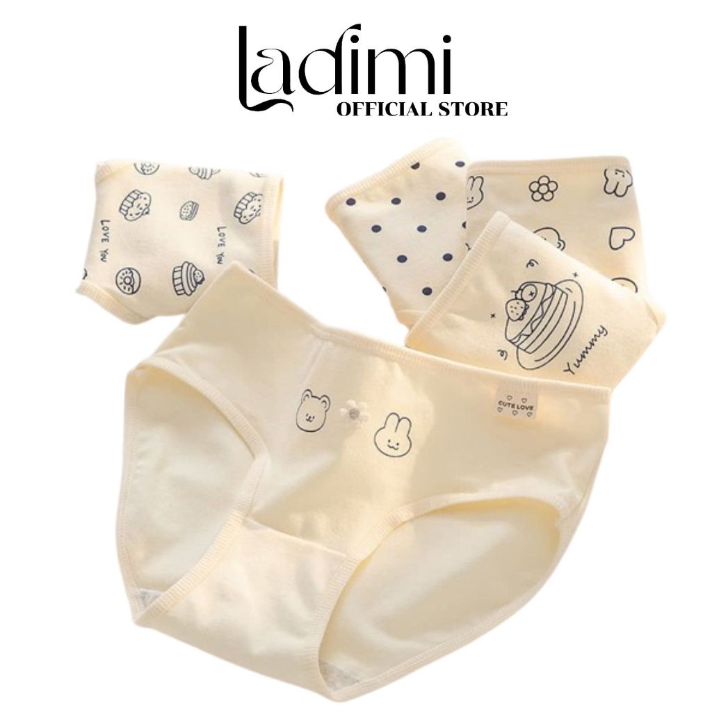 Quần lót LADIMI - Quần lót nữ cotton cute set tông kem Yummi đáng yêu Mẫu A74