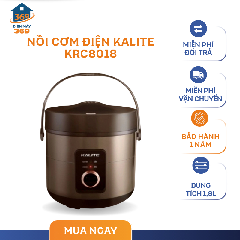 Nồi Cơm Điện Kalite KRC8018 – Lòng Nồi Cong 3D – Chống Dính Ceramic – SMC