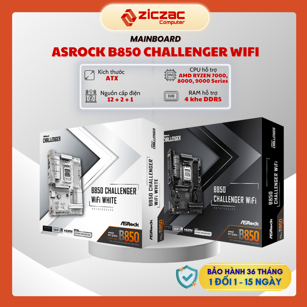 Mainboard ASRock B850 Challenger Wifi 7 Black/White ( AMD AM5 size ATX) - Chính hãng