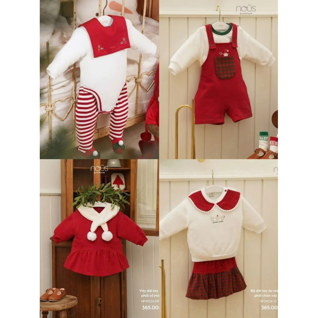 NOUS NOEL QUẦN YẾM ĐỎ / BỘ DÀI TAY PHỐI VÁY dành cho bé trai/bé gái 2025