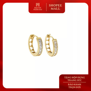  Bông tai vàng 10K dáng khoen đính đá CZ phong cách Ý Bảo Tín Mạnh Hải PYBTV10KDH-310019 