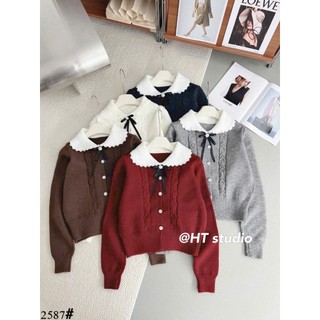  KL04-  chất đẹp  ÁO LEN KIỂU CHO NỮ CỔ BẺ PHỐI NƠ MẪU HOT 2025 KHUY NGỌC TIỂU THƯ HÀNG QUẢNG CHÂU 