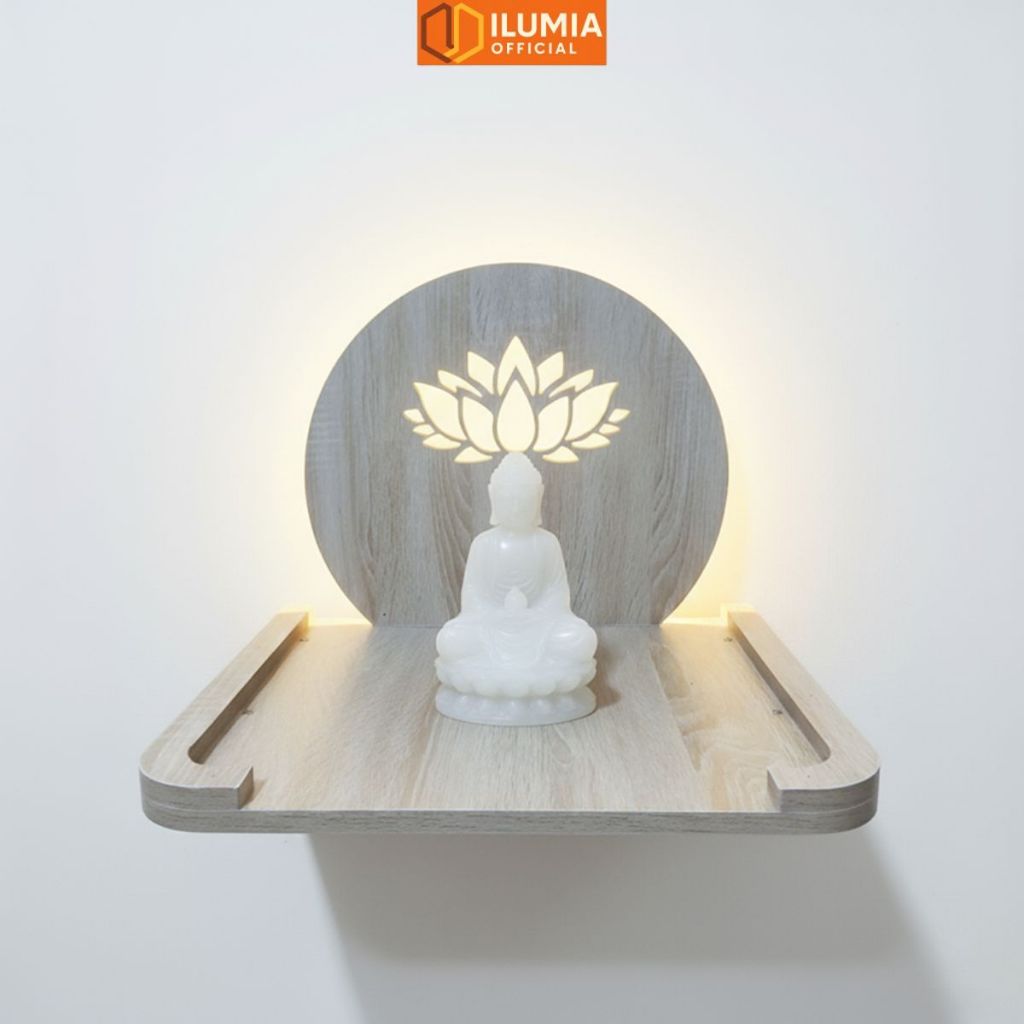 Bàn thờ họa tiết hoa sen treo tường có đèn thương hiệu ILUMIA