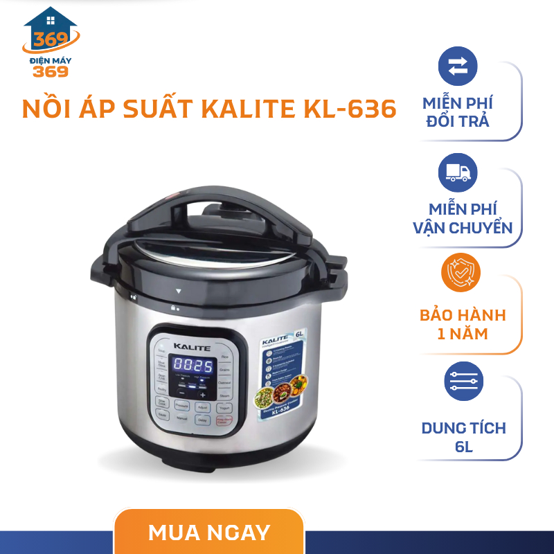 Nồi Áp Suất Điện Kalite KL636 – Dung Tích 6L – Công Suất 950W – 15 Chế Độ Cài Sẵn – SMC