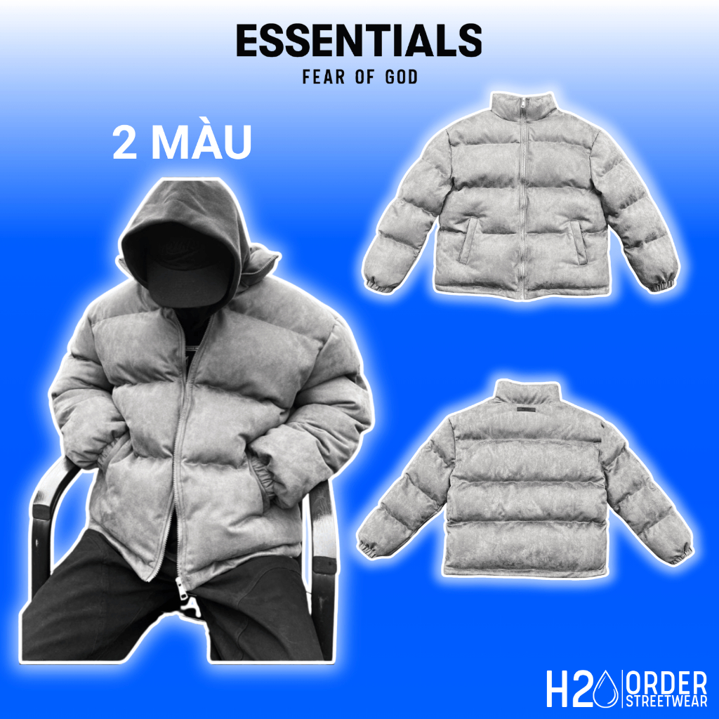 (Best Quality) Áo Phao Nhung Da Lộn Fear of God Essentials Puffer Jacket, Áo Khoác Phao Mùa Đông Nam