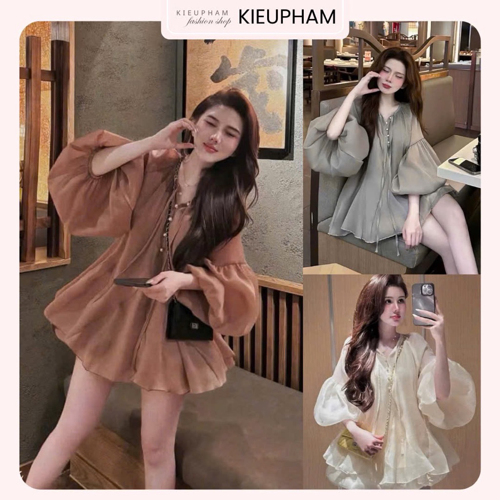 Set Áo Babydoll Tay Dài Phối Chân Váy Ngắn 2 Màu Basic