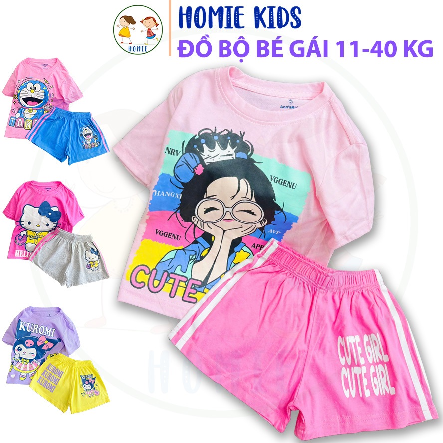 Quần áo bé gái size đại 11-40 kg set đồ bộ trẻ em vải thun cotton in hoạt hình công chúa kuromi pony