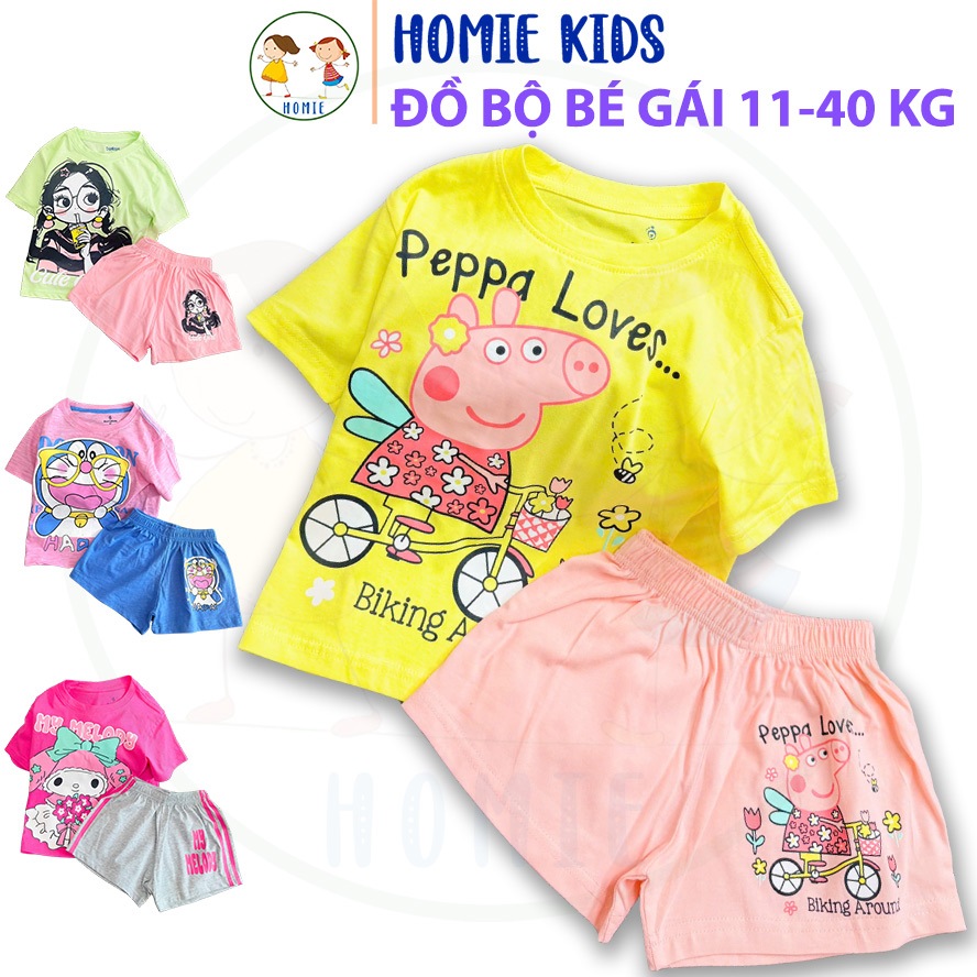 Set đồ bé gái size đại 11-40 kg bộ quần áo trẻ em thun cotton cộc tay mặc mát in hoạt hình labubu ku