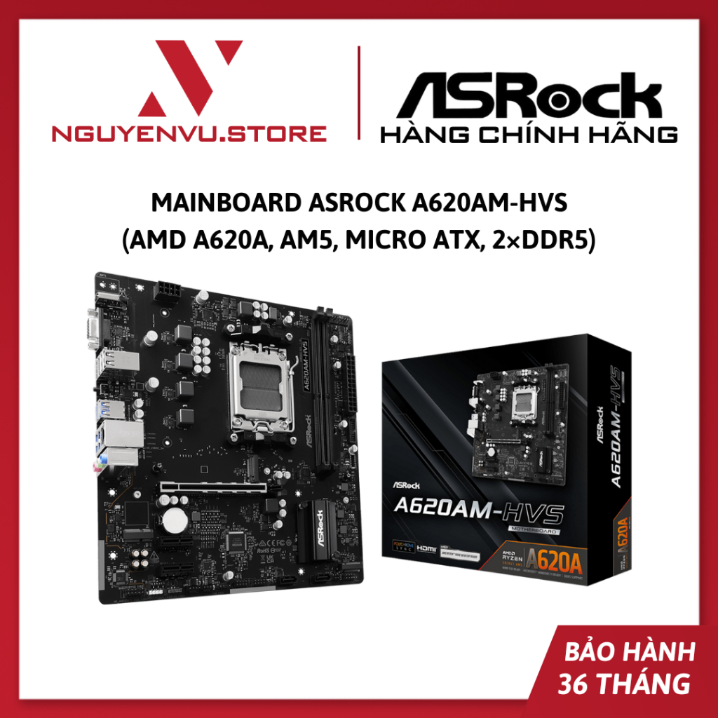 Mainboard Asrock A620AM-HVS, AMD A620A, AM5, Micro ATX, 2×DDR5 - Hàng chính hãng