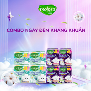   COMBO NGÀY ĐÊM KHÁNG KHUẨN  Băng Vệ Sinh Molped – 4 Gói Kháng Khuẩn Khóa Mùi Có Cánh + 4 Gói Siêu Ban Đêm 