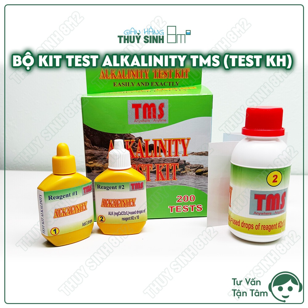Bộ Test KH TMS | Kit Test Alkalinity TMS | Test Độ Kiềm Trong Nước Hồ Cá Tép Thuỷ Sinh | 8m2