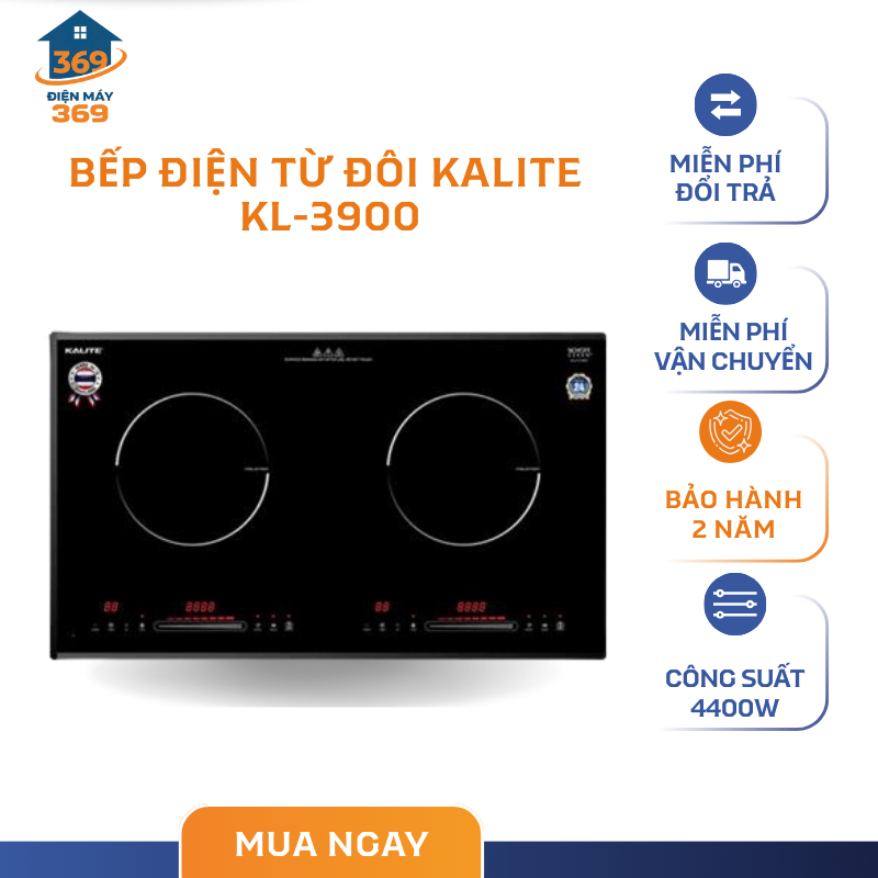 Bếp Từ Đôi Kalite KL3900 – Công Suất 4400W – Cảm Ứng Trượt – Sản Xuất Tại Thái Lan – SMC