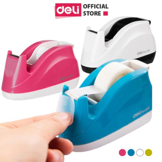 Cắt băng dính cỡ nhỏ deli dụng cụ cắt băng keo cao cấp nhiều màu lưỡi dao sắc bén đế chống trơn