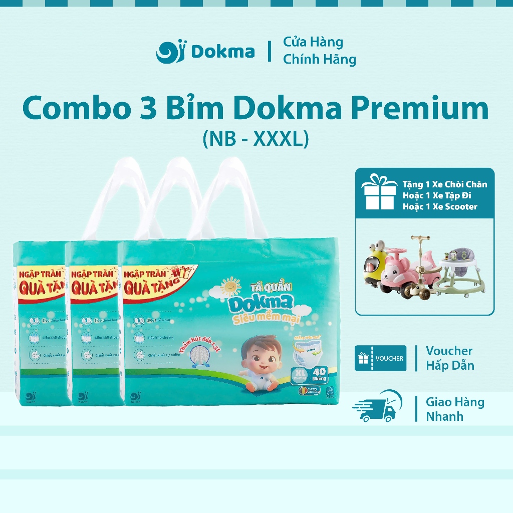 Tặng con sâu ( combo 3 bịch) Bỉm Dokma Premium