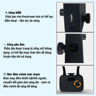 Đèn led 2 râu , đèn trợ sáng dùng cho livestream Spa, Phun Xăm, Makeup Chuyên Nghiệp chân 2m cao cấp