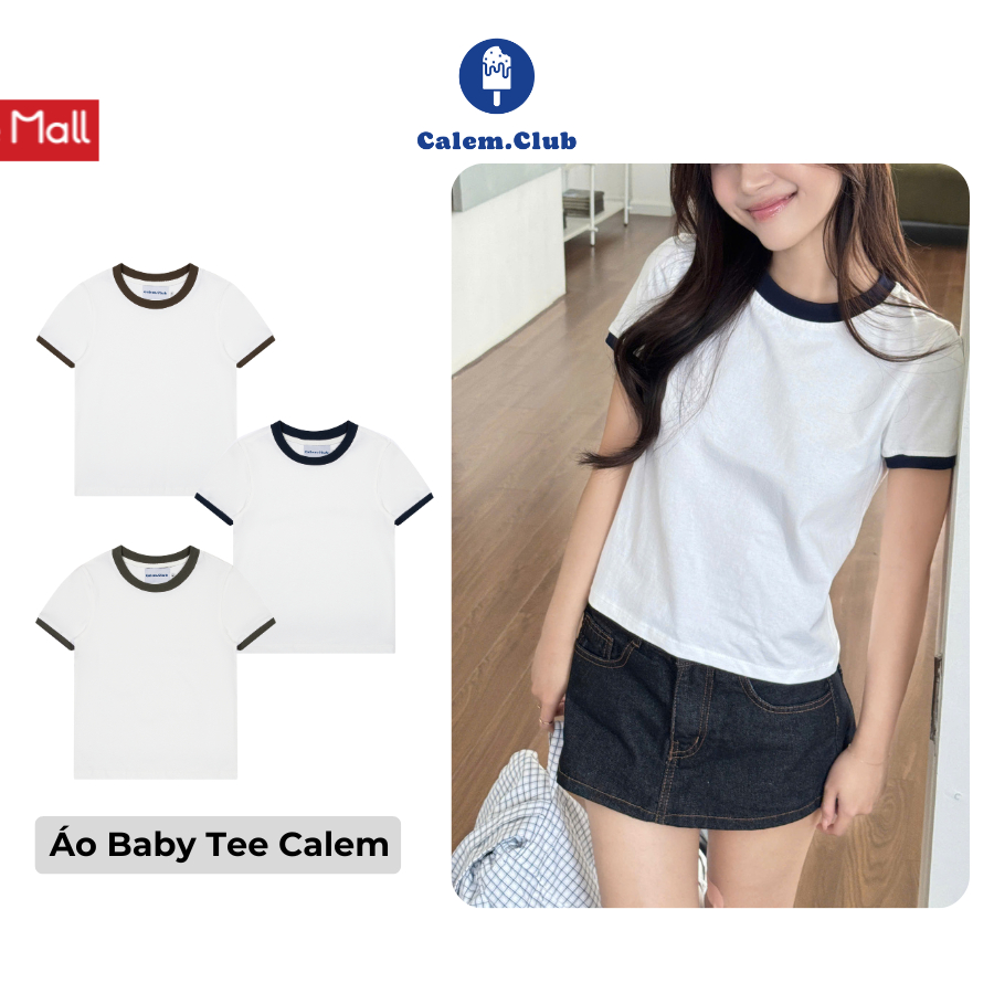  Áo baby tee Ring Top Calem.Club trơn cổ tròn phối viền tay form boxy vải cotton 2 chiều style năng động 