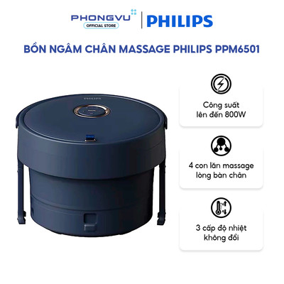Bồn ngâm chân massage Philips PPM6501 - 800W, 8L,Bong Bóng 360° + 4 Con Lăn, Điều Khiển Từ Xa, Gập Gọn, Tự Ngắt An Toàn