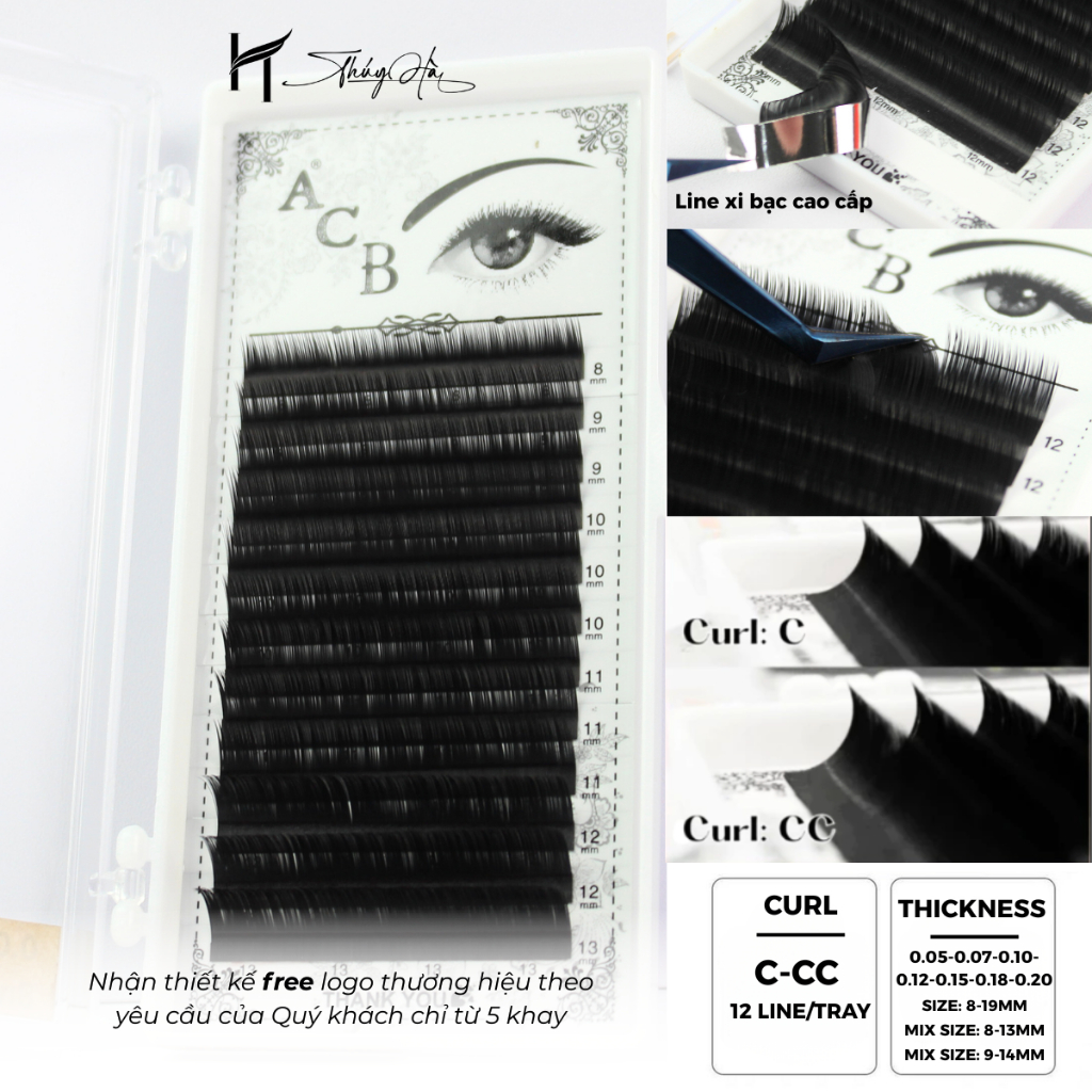 Mi Khay ACB Độ Cong C, Dày 0.05-0.07-0.10-0.12-0.15-0.18-0.20, đen, mềm, Lông mi nhân tạo Thúy Hà